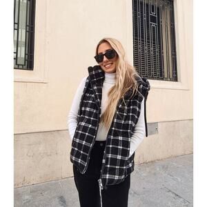 Zara plaid quilted vest ecru/black